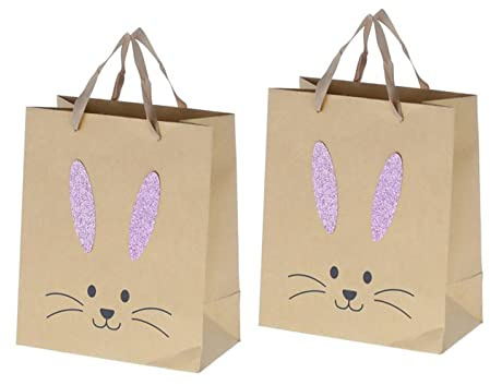 itsisa Ostertüte mit Glitzerohren, 2er Set - 3D Geschenktüte Ostern, Ostergeschenktüte, Geschenktasche