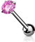 Tata Gisèle Piercing Langue Barbell en Acier Chirurgical 316L et Oxyde de Zirconium - Piercing Langue avec Zircon Rond Serti Quatre Griffes - (Argenté/Rose)