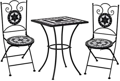 vidaXL Mosaik Bistroset 3-TLG. Sitzgruppe Balkonset Sitzgarnitur Balkonmöbel Gartenmöbel Mosaiktisch 2 Mosaikstühle Keramik Schwarz Weiß