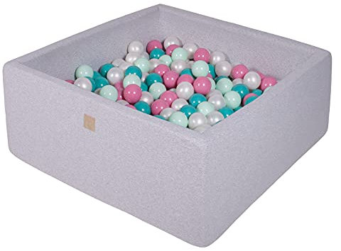 MEOWBABY Bällebad Baby - Quadrat 90x90x40cm Ball Pit für Kinder ab 1 Jahr mit 300 Bälle - Weiches & Sicheres Bällepool, Cotton, Hellgrau