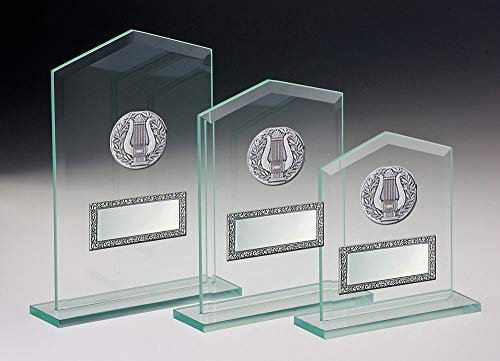 Henecka Glastrophäen 6mm-Glas Serie Glashaus mit Fassungen, Glas, mit Wunschgravur, individuellem Sport-Emblem, wählbar in 3 Größen, oder als 3er-Serie (H 165 mm x B 140 mm)