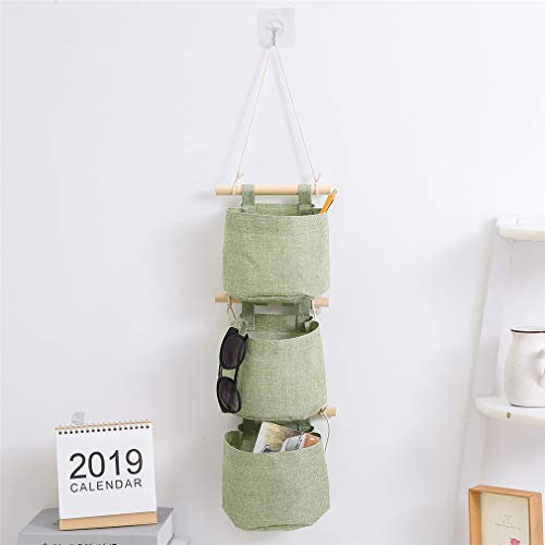 Xlabor Premium Leinen Organizer mit 3 Taschen Ordnungssysteme Hängeorganizer Hängeaufbewahrung Aufbewahrungstasche für Kinderzimmer Schlafzimmer Tür grün