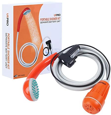 URPRO tragbarer Camping-Duschkopf im Freien, Duschpumpe, abnehmbare USB-Akkus, Pumpen Wasser aus dem Eimer, für Camping, Wandern, Haustierreinigung, Haustierdusche, Autowaschen