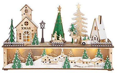The Christmas Workshop Light Up Wooden Festive Scenes/Indoor Christmas Decorations/Warm White LEDs/Hand Crafted (Musical Christmas Scene)