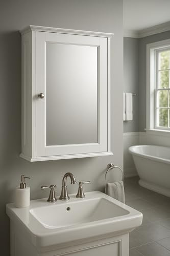 Bathroom Single Door Mirrored Wall Mounted Storage Cabinet, Cupboard And Storage Unit With Internal Shelf