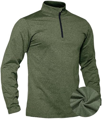 TACVASEN Winterpullover Herren Pullover Half Zip Microfleece Laufshirt Langarm Sport Warme Tops Jogging (L, Armeegrün)