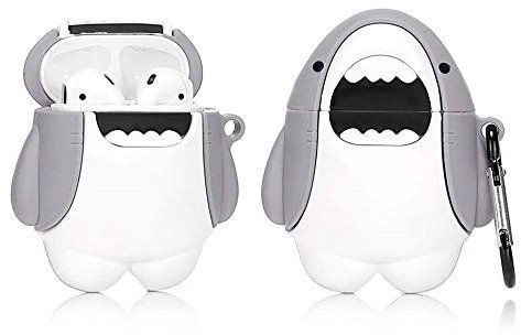 YIGEYI Silikon Hülle Kompatibel mit Airpods 1 & 2 Funny Cute 3D Cartoon Case Cover[Nette Tier-Haustier-Reihe] (Großer Weißer Hai)