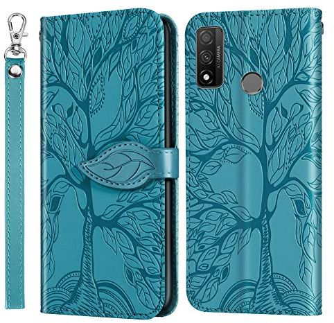IMEIKONST Handyhülle Kompatibel Mit Huawei P Smart 2020 Hülle, Flip Brieftasche Tasche Premium Leder Handyhülle mit Magnetverschluss Schutzhülle für Huawei P Smart 2020. Tree Blue RXZ