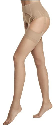 VENEZIANA NUOVA Strapsstrümpfe für Damen 15 Den – Elegante Hohe Strümpfe mit Elastischem Material und Verstärktem Zehenbereich, Matt-Finish Tan L