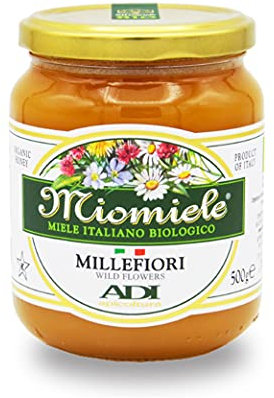 ADI BIO - Miele di Millefiori Italiano, Biologico, Sapore Ricco e variabile a seconda delle Fioriture Stagionali - Perfetto per Yogurt e Frutta - Made in Italy - 500g
