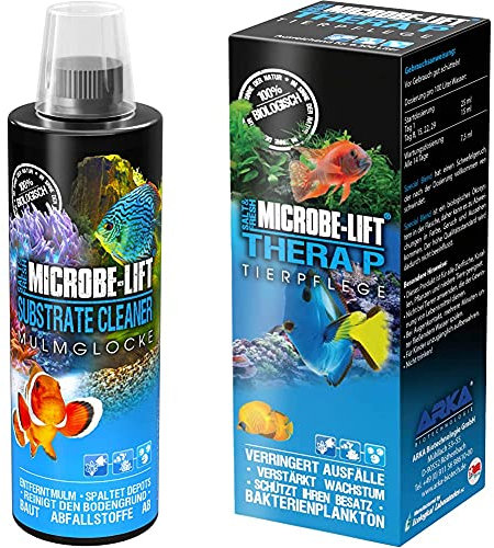 MICROBE-LIFT Substrate Cleaner – hochaktive Bakterien zur Mulm- & Schmutzentfernung im Aquarium, Süß- und Meerwasser, 473ml & TheraP – Fischpflege Reinigungsbakterien, 473ml