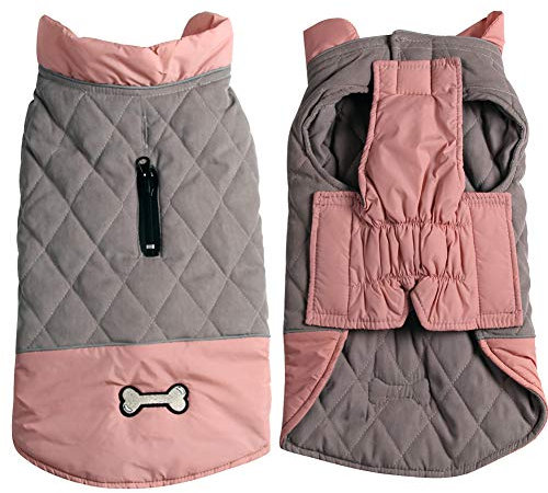 JoyDaog Wendbare Hundemäntel für kleine Hunde, wasserdicht, warm, für den kalten Winter, Rosa und Grau, Größe M