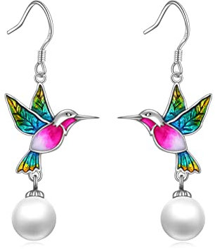 Kolibri-Ohrringe für Damen, 925er Sterlingsilber, Kolibri-Perlen-Ohrringe, Schmuck, Geschenke für Damen, Teenager, Mädchen
