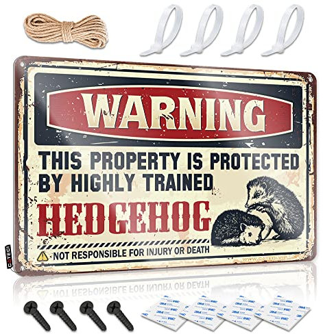gaeruite Warnschilder für Schlafzimmer, Warnung: Dieses Eigentum ist durch ein hoch trainiertes Igel-Metallschild Warnschilder für Grundstück Mancave Stuff für Männer (Größe: 20 x 30 cm)