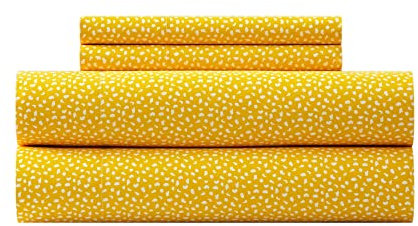 Chic Home Raven 4-teiliges Bettlaken-Set, einfarbig, mit weißen Punkten, Tiermuster, Design – enthält 1 Bettlaken, 1 Spannbetttuch und 2 Kissenbezüge, Queensize-Bett, Gelb