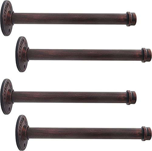 LINKPIPES Lot de 5 supports d'étagère flottants rustiques à fixation murale en forme de tuyau industriel robuste pour bois (25,4 cm, bronze)
