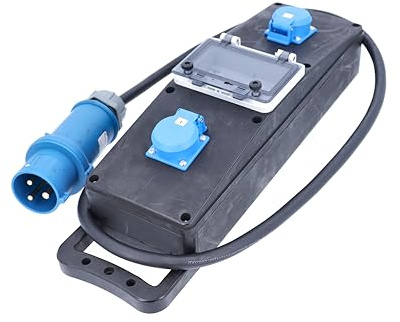 as - Schwabe mobiler Vollgummi Steckdosenleiste, 2 m H07RN-F 3G6 Leitung mit Schutzkontaktstecker 230V/32A/3polig, 2 Schutzkontaktsteckdosen 230V/16A, 4X Kombischalter FI/LS, schwarz, IP44, 63261