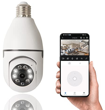 iN Light Bulb Camera - Wireless Home Security Camera Colour Night Vision - Auto Tracking Camera Systems with App - 1080 HD display - Motion Detection - Voice Intercom - Home Security Systems