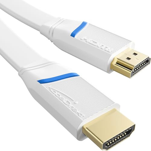 KabelDirekt – Cable HDMI plano – 1m – 4K a 60 Hz (cable plano – cobre adicional para hasta 18 Gbit/s según estándar HDMI 2.0, alta velocidad con Ethernet, Blu-Ray/PS5/Xbox/Switch, blanco)