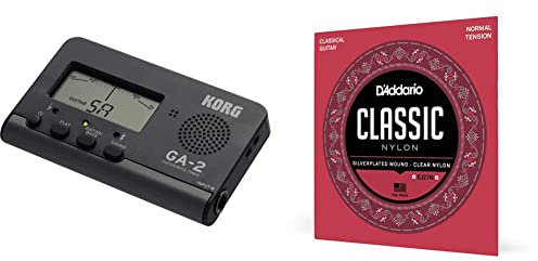 KORG GA-2 - Accordatore Digitale per Chitarra e Basso, Nero GA2 & D'Addario Corde Chitarra Classica | EJ27N | Classic Nylon | Corde per Chitarra Classica | Tensione Normale | 1 Pacchetto