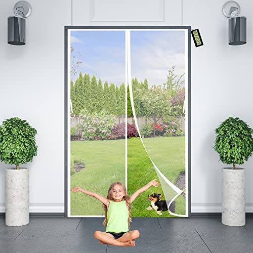 Magnetic Mosquito Net for Door White 115x215cm Insect Screen Window with Magnetic Closure - Keeps Mosquitoes Insects OutKeep Away from Mosquitoes - Unique Hook Design