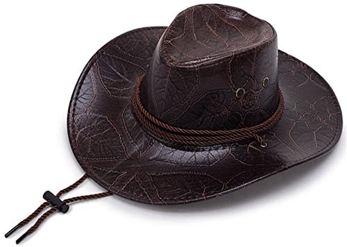 WORNEW Herren-Lederhut Frühlings-Sommer-wasserdichter Leder-Cowboy-Hut-Western-Regen-Hut-Mann-langlebige Leder-Kappe Outback-Hut Hüte für Männer