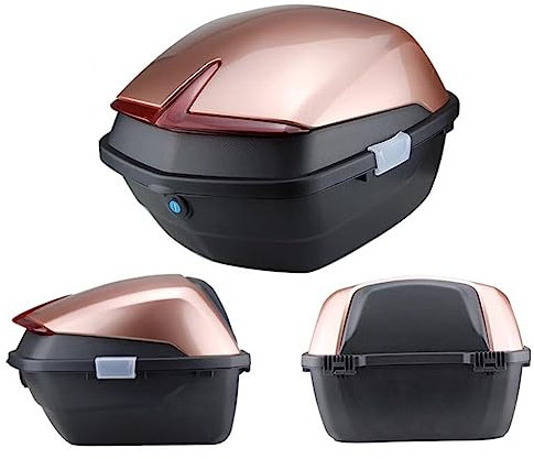 AVIITI Motorrad Heckkasten Helm Top Case wasserdichte Scooter Gepäckaufbewahrungsbox mit LED-Nacht-Warnleuchte und Montagezubehör,Braun,37x38x28cm