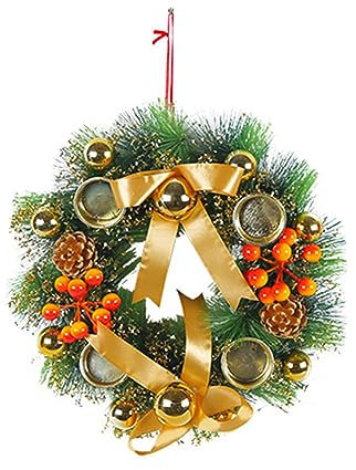RMENGZHOUXI Corona de Pino de Navidad Artificial con Conos de Pino Adornos para árboles de Navidad Corona DIY Puerta Delantera Corona Bowknot Bayas Rojas para Puerta Espejo Ventana Pared