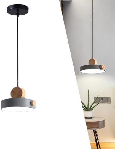 Kronleuchter Pendelleuchte Holz LED Warmweiss Licht Esszimmer Lampe Rechteck Rund Hängeleuchte Macaron Metall Design Hängelampe Modern Verstellbar Deckenleuchten für Studie Küchen Schlafzimmer