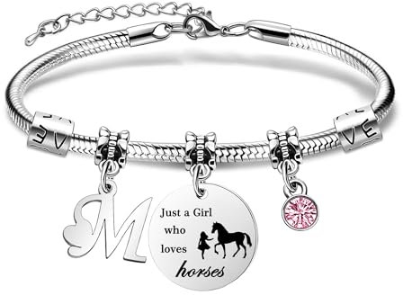 COEROW Initial Letters Horse Bracelets Just A Girls Who Loves Horse Horse Bracelet for Women Girls (M)