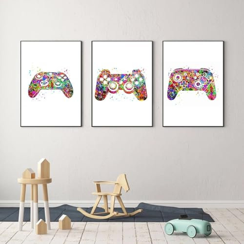 KemneT Graffiti Game Controller Bilderdruck Leinwand Bild Jungen Geschenk Playstation Video Poster Kunstdrucke Wandbild Wohnzimmer Heimdekoration 40x60cmx3 Ungerahmt