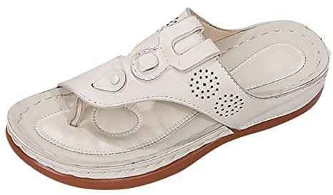 AEGJEGVD Tongs Femme Cuir Nu-Pieds Orthopédique Pied Large Flip Flop Plates Élégante Confortable Bout Ouvert Sandales Mules Ete Tongues Bohème Chic Chaussures Tongs Mode Femmes Talon Compensé