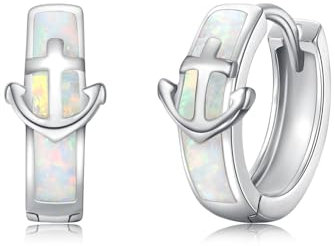 Opal Anker Ohrringe Damen 925 Sterling Silber Creolen Opal Anker Kleine Huggie Creolen Ohrringe Anker Schmuck Geschenke für Damen Frauen Mädchen