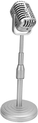 KIMISS Photography Accessories, Simulation Old Fashioned Microphone Model with Stable Base and Support Rod Retro Style Mic Prop Set for Photography (Silver)