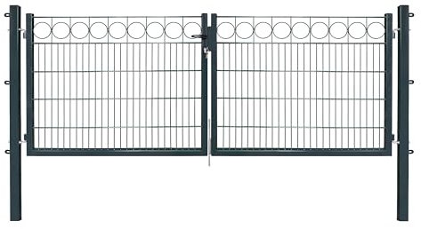 Dekor Doppeltore EXCLUSIVE in den Ausführungen Karo & Ring für Stabmattenzäune - Drahtstärke: 6/5/6 mm - mit Zierornamenten (RING, Anthrazit, B 300 x H 100 cm)
