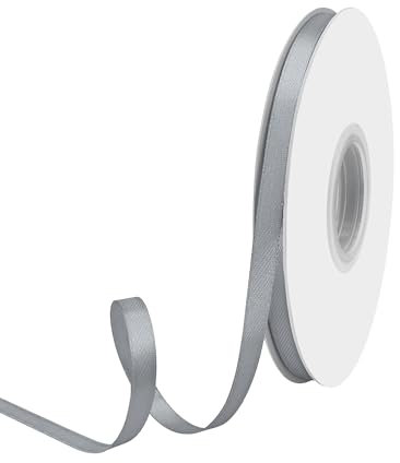 GTYBOVA Satinband 6mm X 91m Silber Schleifenband Dekoband Bänder zum Basteln Stoffbänder für Hochzeit Taufe Und Geburtstagsgeschenk