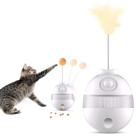 GOHHME Jouet pour Chat Tumbler Jouet Interactif pour Chat Équipé Plume & Balle Design Oscillant à 360° Distributeur de Friandises Réglable Jouet pour Chat Interieur Jouet Chat Canne a Pech