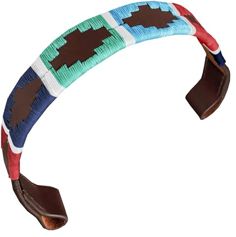 Carlos Diaz Designer-Zaumzeug aus echtem Leder, gewachst, bestickt, Gaucho-Polo-Pferde-Zaumzeug, Stirnriemen (Pferd) 40,6 cm
