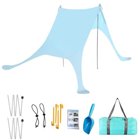GSJNHY Refugios de Playa Carpa Parasol Grande y Liviana de 2 m x 2,1 m for jardín, Playa Familiar, sombrilla con Bolsa de Arena, UPF50+ UV, toldo portátil Grande(Sky Blue)