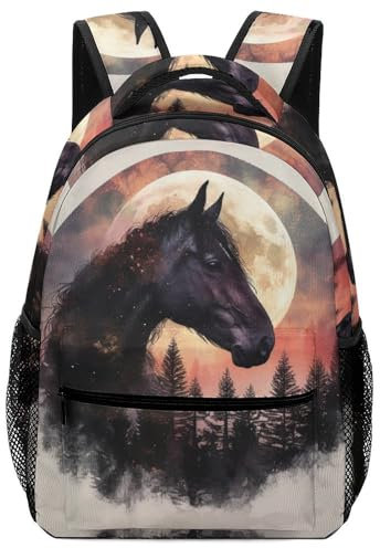 VesFy Schöne Pferde Schulrucksack Tier Grundschule Ranzen Verstellbare Gurte Buchtasche Büchertasche Für Jungen Und Mädchen One Size