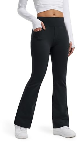 Libin Damen Thermo Flared Leggings Thermohose Wanderhose Wasserabweisend Winter Sporthose Schlaghose Yogahose Bootcut Hose mit Taschen, Schwarz S