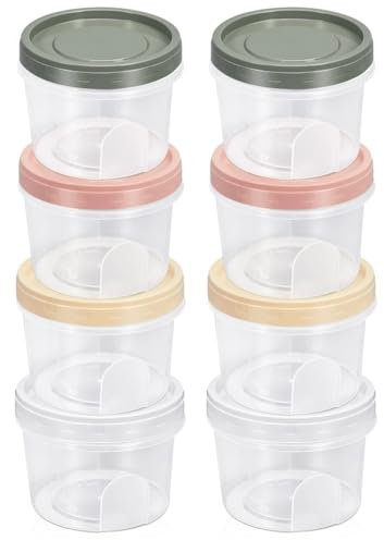 Reykentu 8 recipientes redondos de plástico con tapas, reutilizables, pequeños tarros de almacenamiento para congelador con tapa de rosca, 500 ml