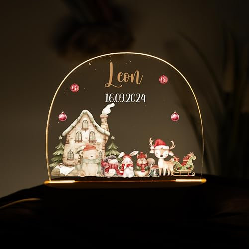 Kidsmood – Nachtlicht für Baby & Kinder – Dimmbare Nachtlampe mit Weihnachtsmotiv & Namen – Personalisierte Geschenke zu Weihnachten - Weihnachtsdeko für Kinderzimmer und unter dem Weihnachtsbaum