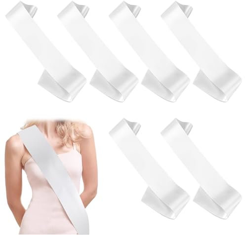 6 Stück Weiße Scherpe Selbst Beschriften Bedrucken Individuelle Selbst Satin Schärpen Leere Schärpe Bedrucken DIY-Schärpe Für Geburtstag, Hochzeit, Brautparty, Party-Dekorationen, Geburtstagsfeier