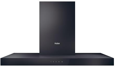 Haier I-Link HATS9CBS4B - Campana Extractora de Pared 90cm, WIFI, Potencia 806 m3/h, Motor 170W, 4 Velocidades, 64 db, Filtros carbón y Filtros Antigrasa, Luz LED, Negro con frontal Inox