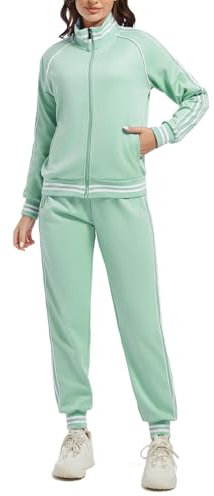 ANOTWENER Damen Trainingsanzug Set Gestreiftem Jogginganzug Sportanzug Zweiteiler Freizeitanzug mit Taschen JW-3003-M