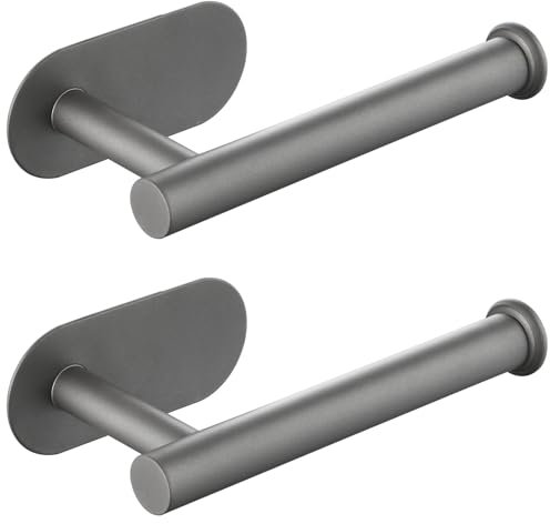 Lot de 2 Porte-Papier Toilette Auto-adhésifs en Acier Inoxydable de qualité supérieure - sans perçage - Convient pour Salle de Bain, Cuisine, buanderie, Gris