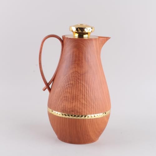 JMAHM 1L Jugs Carafe Tea Dispenser Insulating Jug Double Wall Vacuum Jug with Push Button Top (Brown)