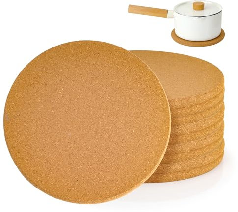Aramanara 10 Pcs 19 cm Round Corks Trivet for Hot Pans, Thick Non Slip Cork Mat, Heat Resistant Cork Hot Pads for Kitchen Worktops, Pans, Pots, Dishes, Plants