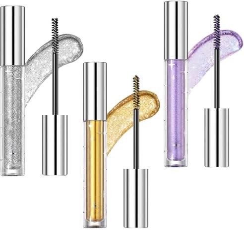 Glitter Mascara For Eyelashes,Eyeshadow,Sparkling Colored Mascara Waterproof, Smudge-Proof No Clumping Colorful Eyes, Makeup for Women Wedding Stage Music Festival (3PCS)